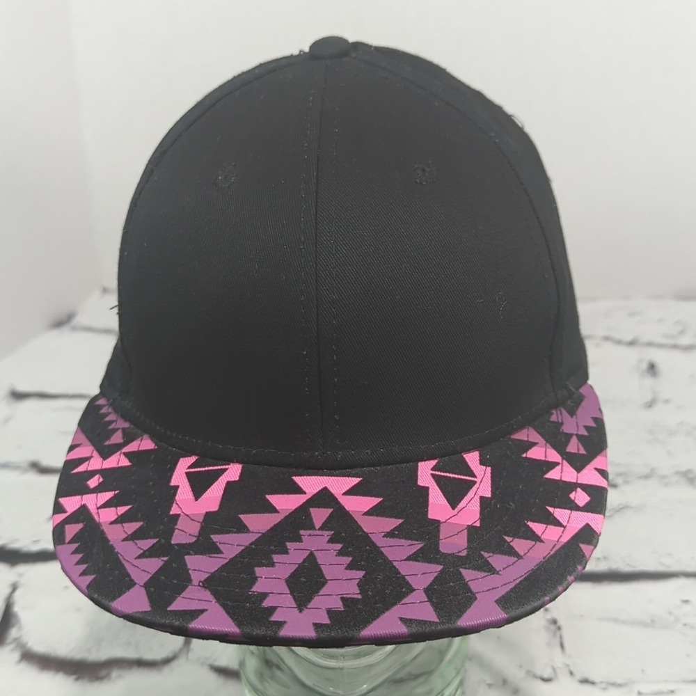 Pink Black Geometric Print Bill Vintage Snapback Trucker Hat Adjustable Ball Cap